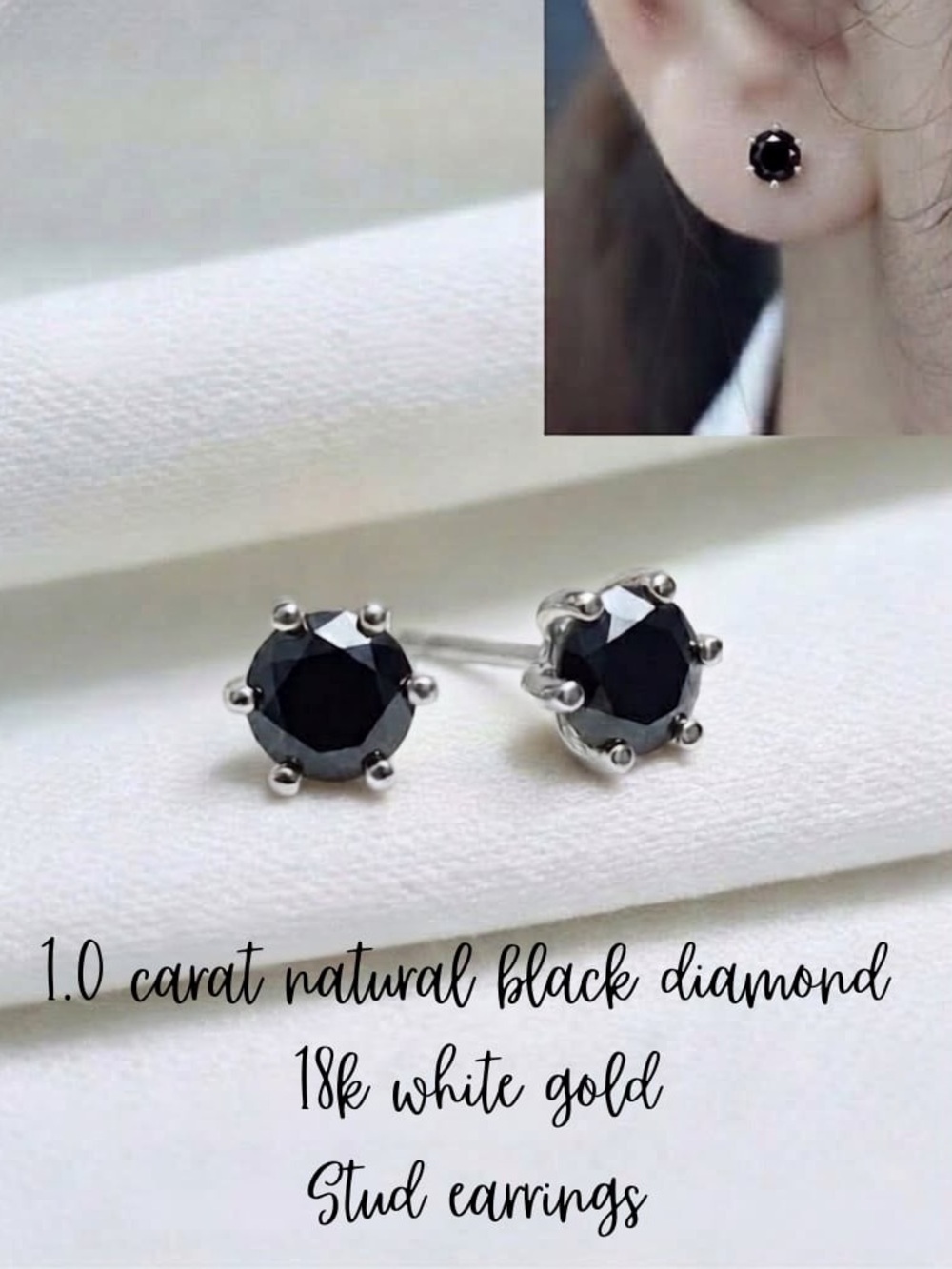 18k White Gold Black Diamond Stud Earrings